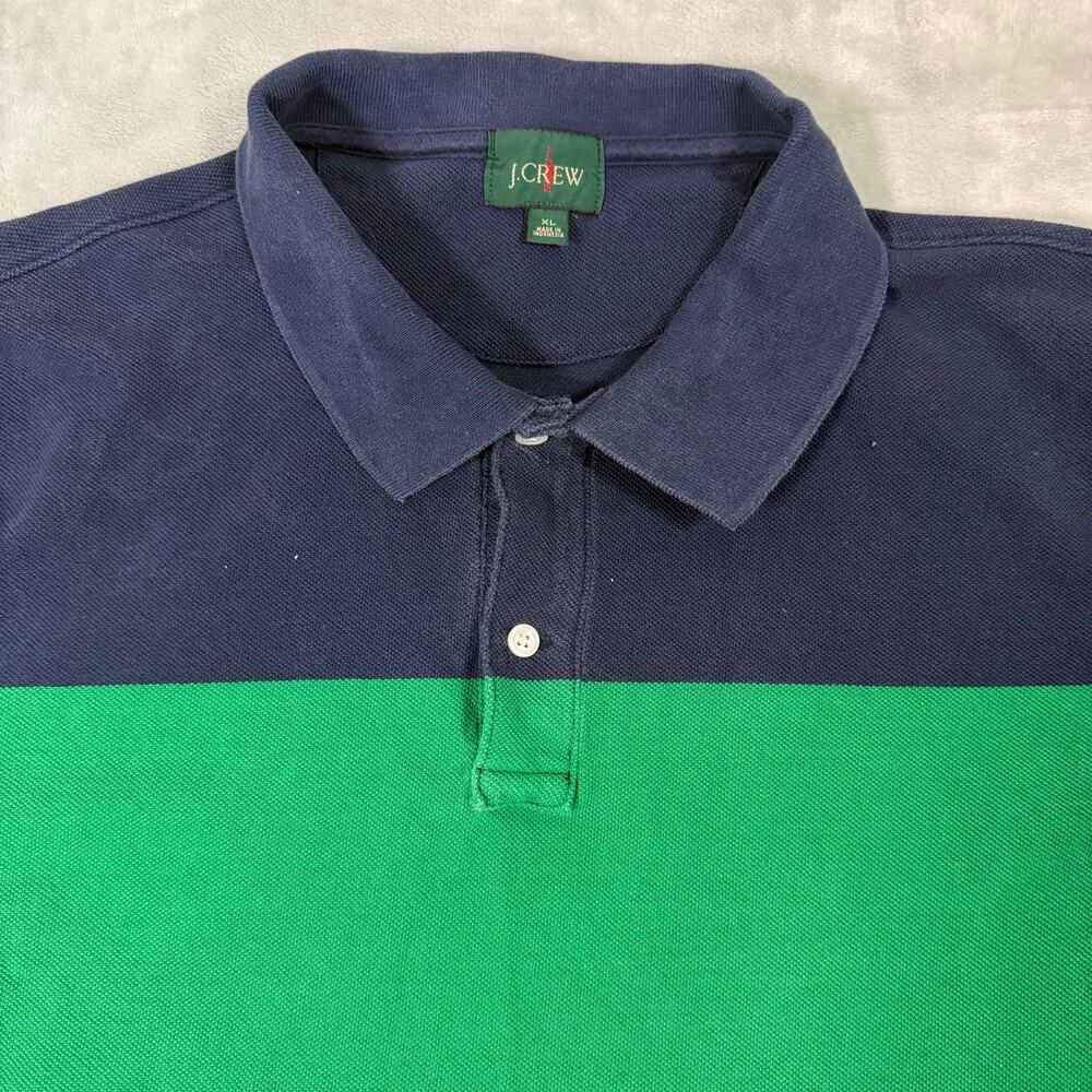 J.Crew Rugby Stripe Polo Shirt Mens XL Green Navy Short Sleeve Cotton